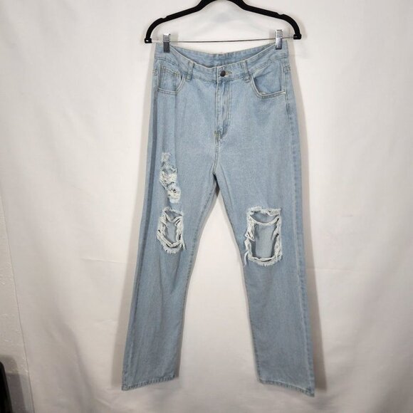 SHEIN High Waist Ripped Frayed Straight Leg Jeans Size Large - Picture 4 of 8